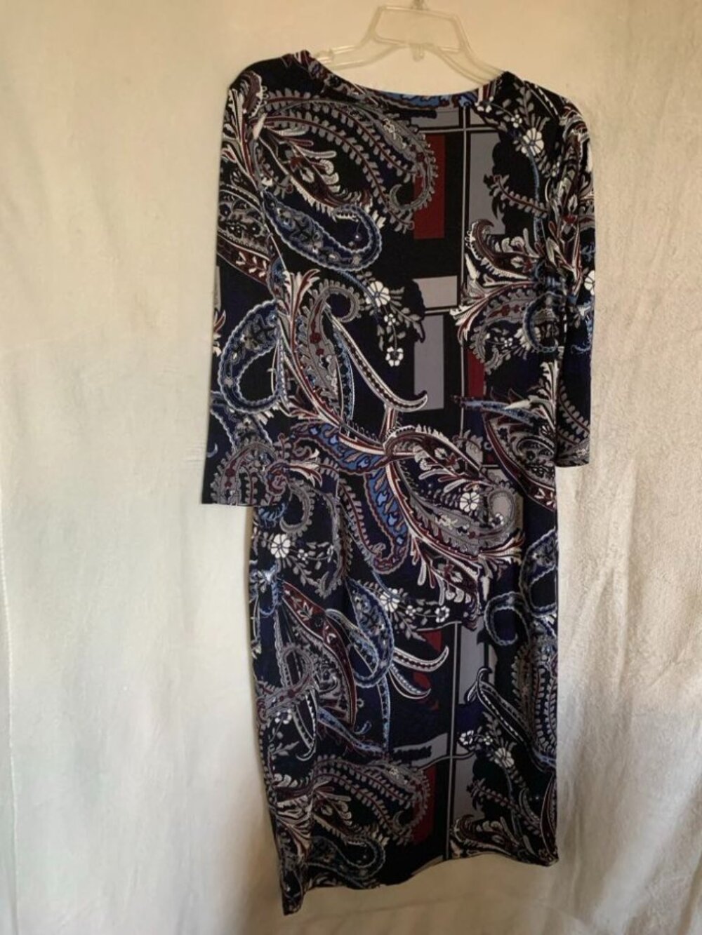 EUC Cato Black Paisley Print Lined Midi 3/4 Sleeve Dress size Medium
